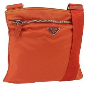 Authentic PRADA Shoulder Bag Nylon Leather Orange Silver